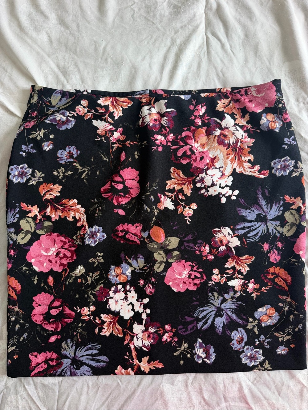 le chateau Black Floral Pencil Skirt with Pink & Purple Blooms